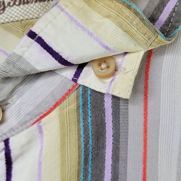 Tommy Bahama Button Down Shirt Size XL Silk Striped Contrast Cuff Chest Pocket - Picture 6 of 14